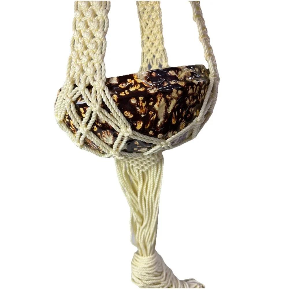 Vintage Macrame Boho Cream Hanging‎ Plant Pot Holder 67